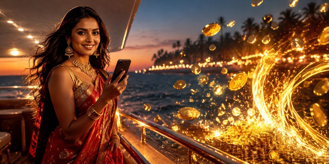 Mobile gaming at a beach in Goa with casino interface on screen